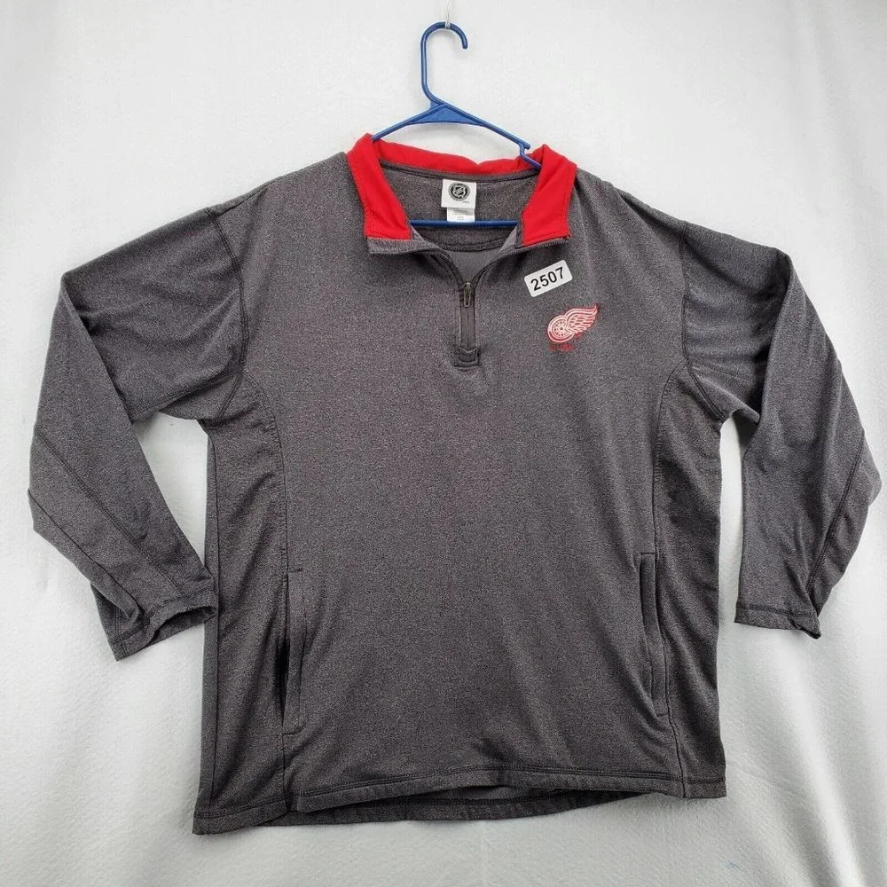 Redwings Hockey Shirt Gray Pullover Pockets Men?s Size Large 1/4 Zip - Picture 12 of 12